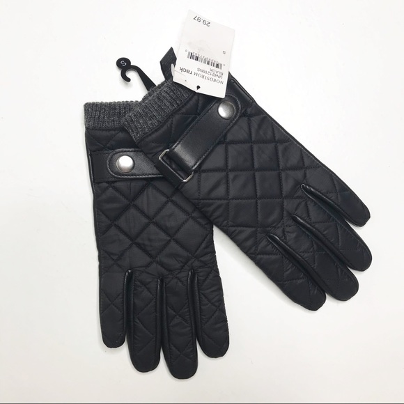 NWT 14th & Union Black Leather Puffer Moto Gloves - Picture 2 of 6